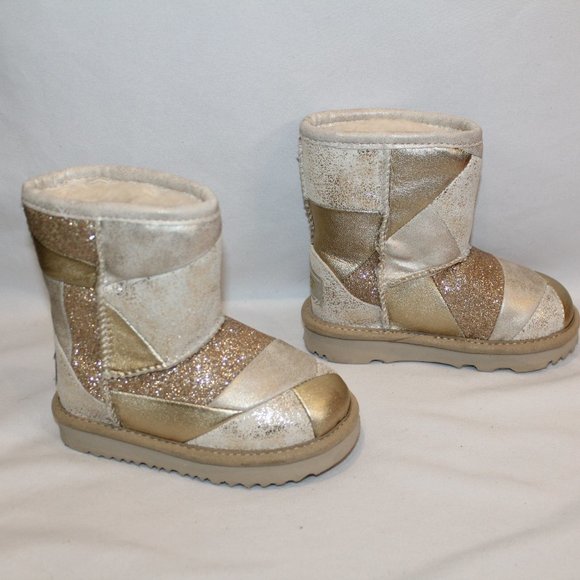 NEW UGG LEATHER PATCHWORK BOOTS TODDLER GIRLS GOLD 7 - Picture 2 of 6